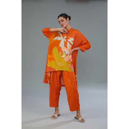Kahani Lush Orange Floral Co-Ord (Set of 2)