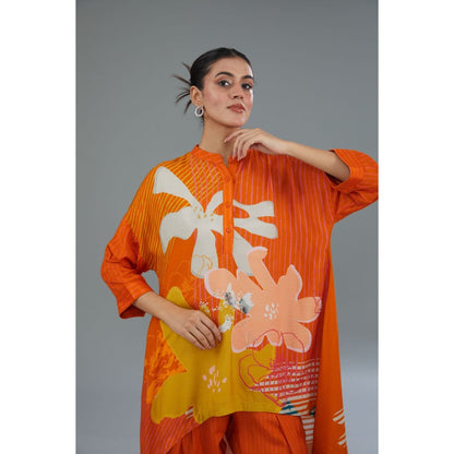 Kahani Lush Orange Floral Co-Ord (Set of 2)