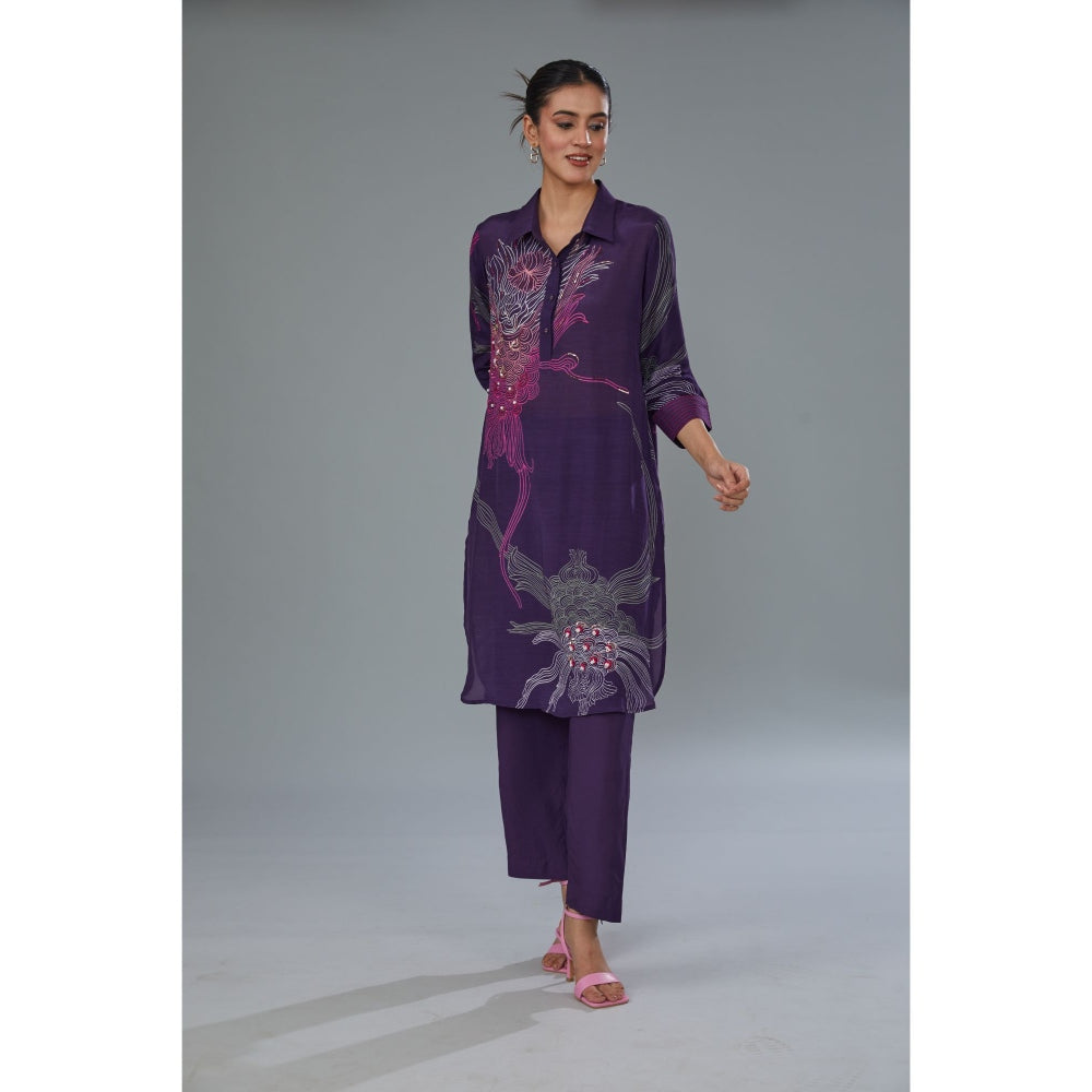 Kahani Lush Purple Printed Co-Ord (Set of 2)