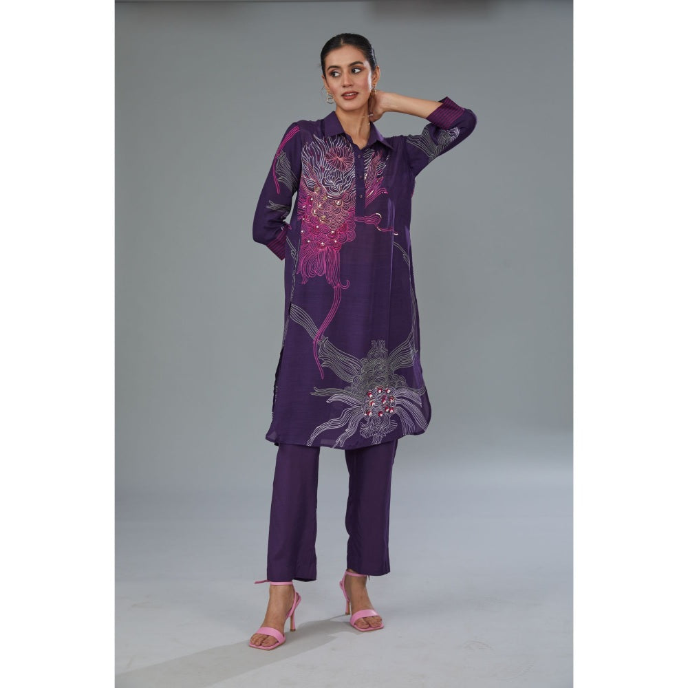 Kahani Lush Purple Printed Co-Ord (Set of 2)
