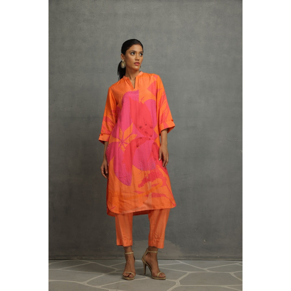 Kahani Lush Orange Floral Co-Ord (Set of 2)