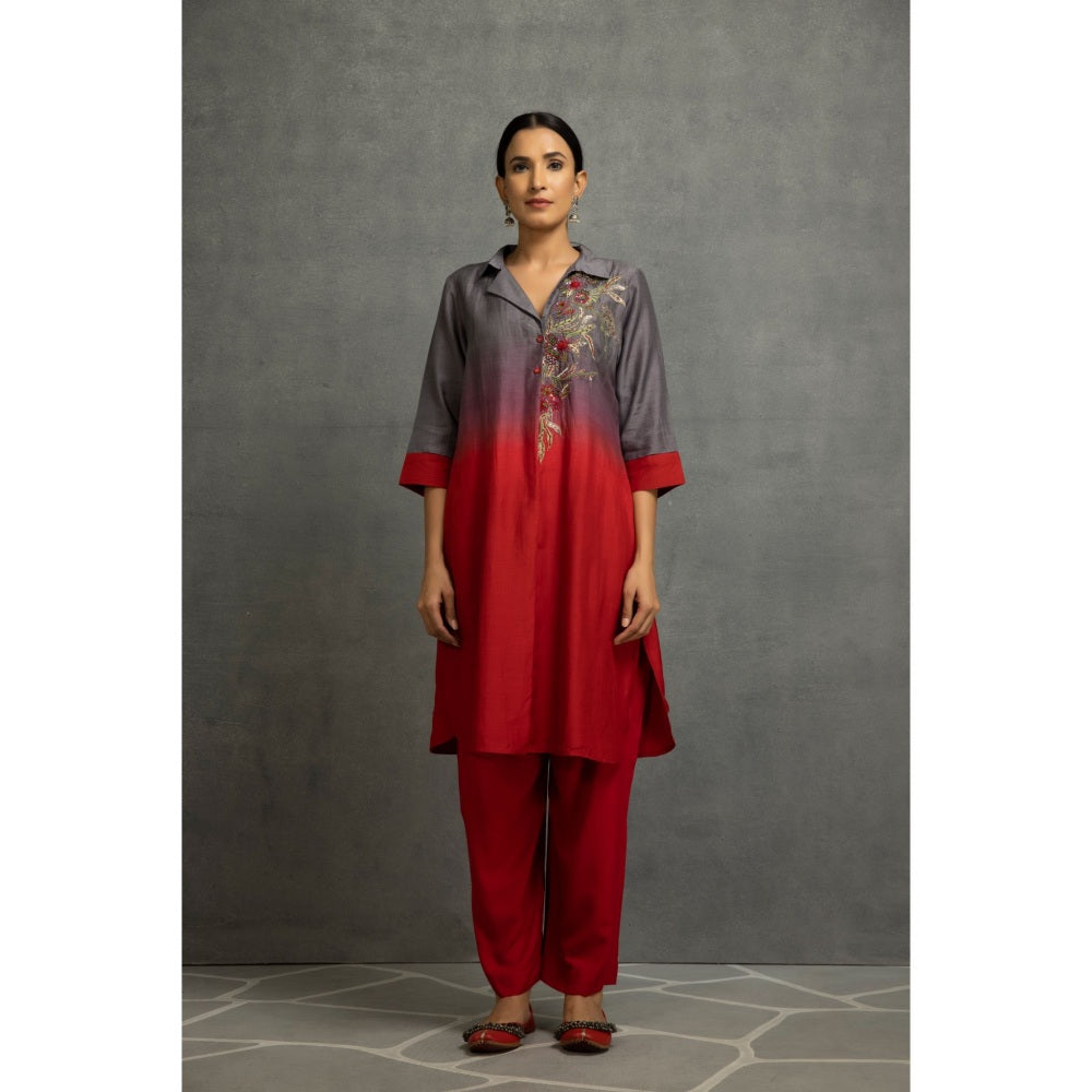Kahani Lush Grey & Red Co-Ord (Set of 3)