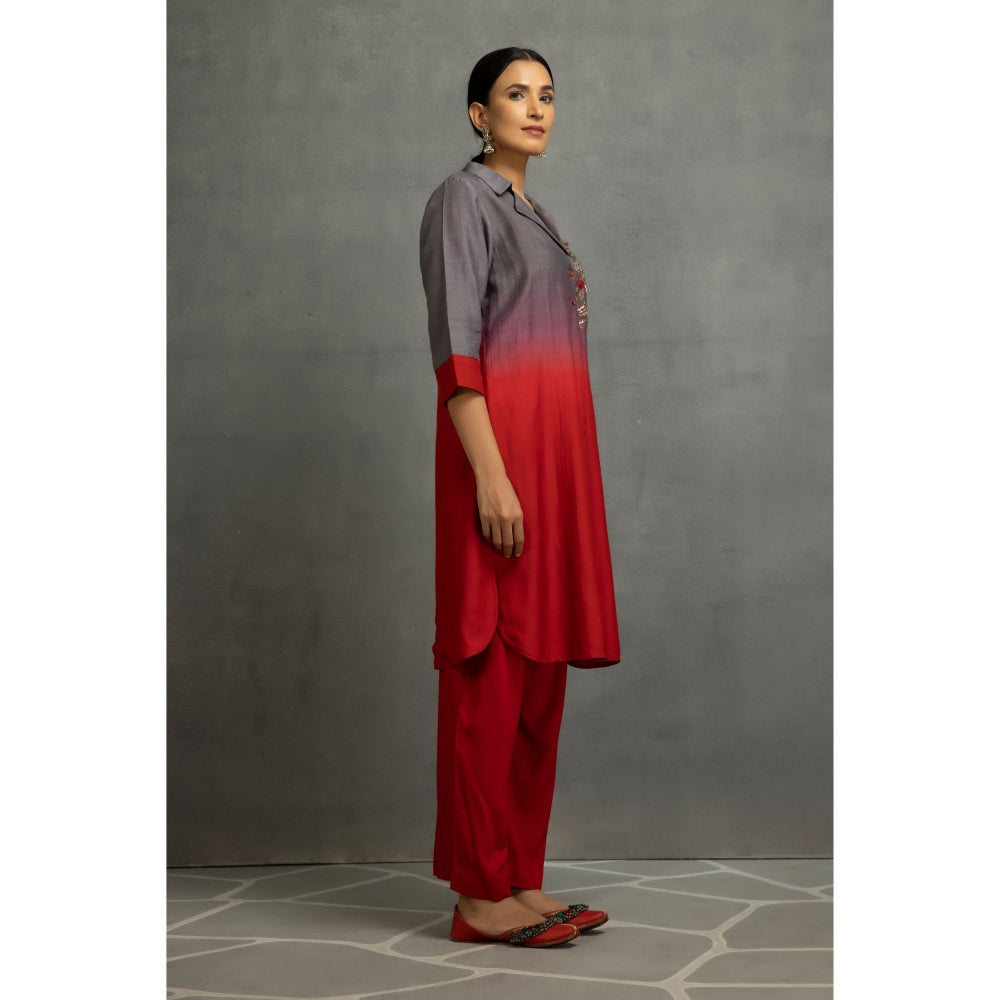 Kahani Lush Grey & Red Co-Ord (Set of 3)