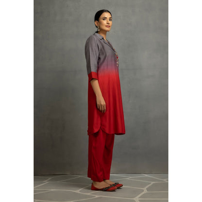 Kahani Lush Grey & Red Co-Ord (Set of 3)