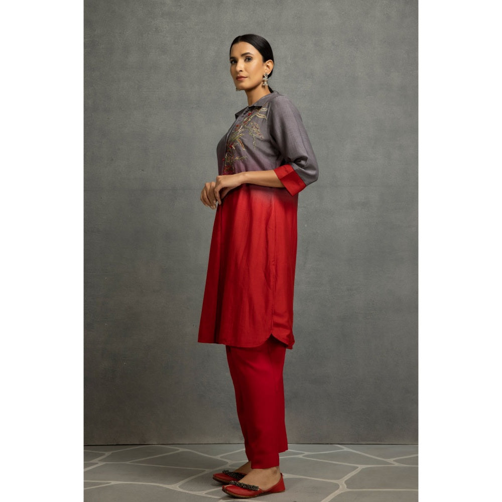 Kahani Lush Grey & Red Co-Ord (Set of 3)