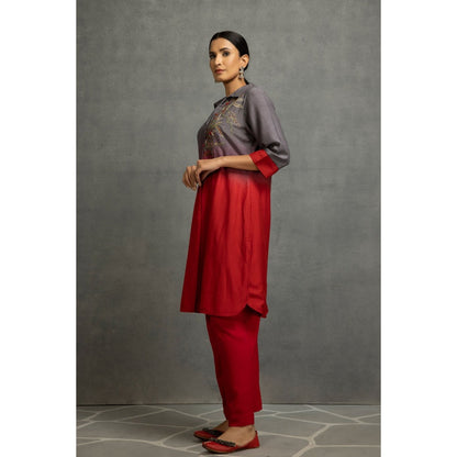 Kahani Lush Grey & Red Co-Ord (Set of 3)