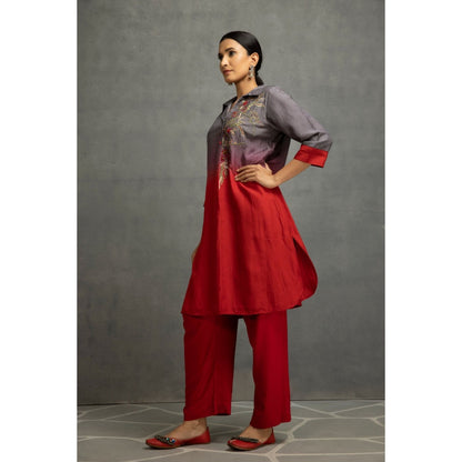 Kahani Lush Grey & Red Co-Ord (Set of 3)