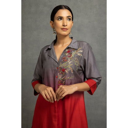 Kahani Lush Grey & Red Co-Ord (Set of 3)