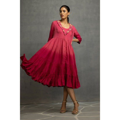 Kahani Lush Ombre Pink Dress with Slip (Set of 2)