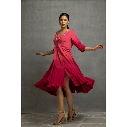 Kahani Lush Ombre Pink Dress with Slip (Set of 2)