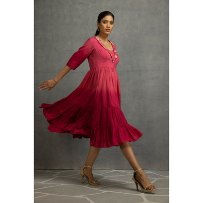 Kahani Lush Ombre Pink Dress with Slip (Set of 2)