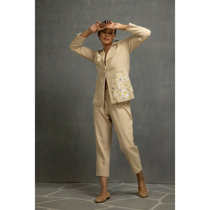 Kahani Lush Beige Floral Co-Ord (Set of 2)