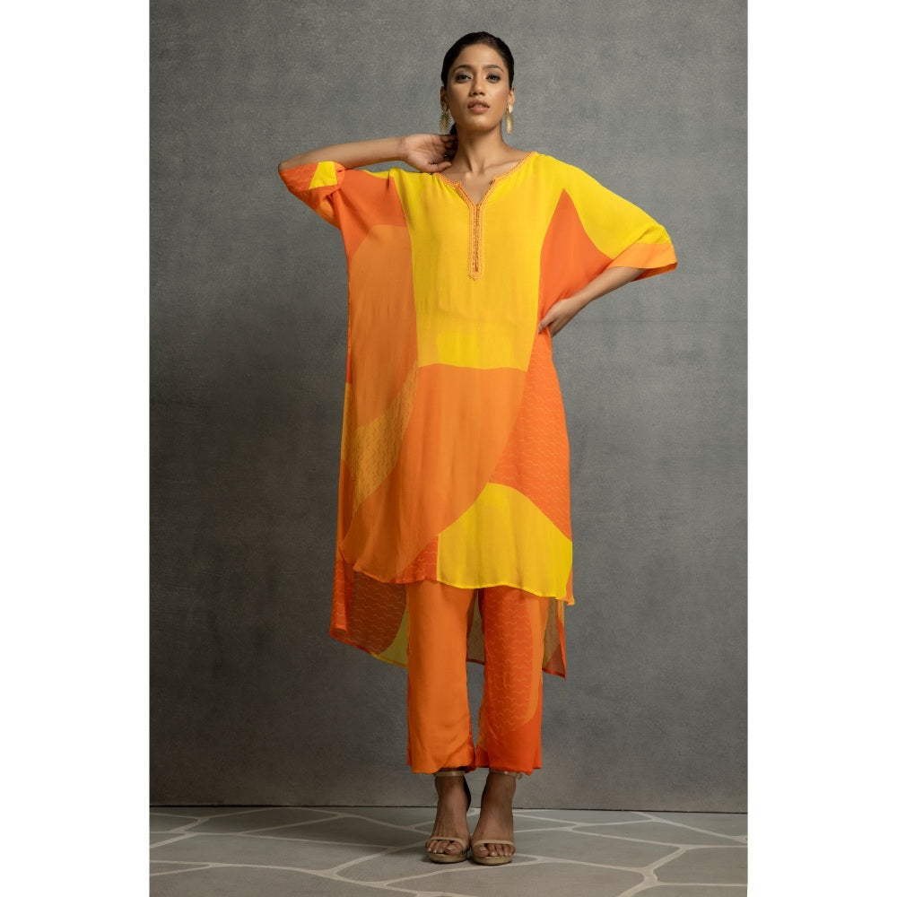 Kahani Lush Yellow Orange Kurta & Pant (Set of 2)