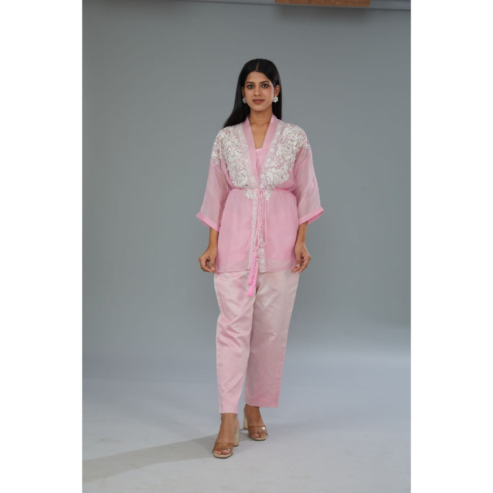 Kahani Lush Embroidered Pink Co-Ord (Set of 4)