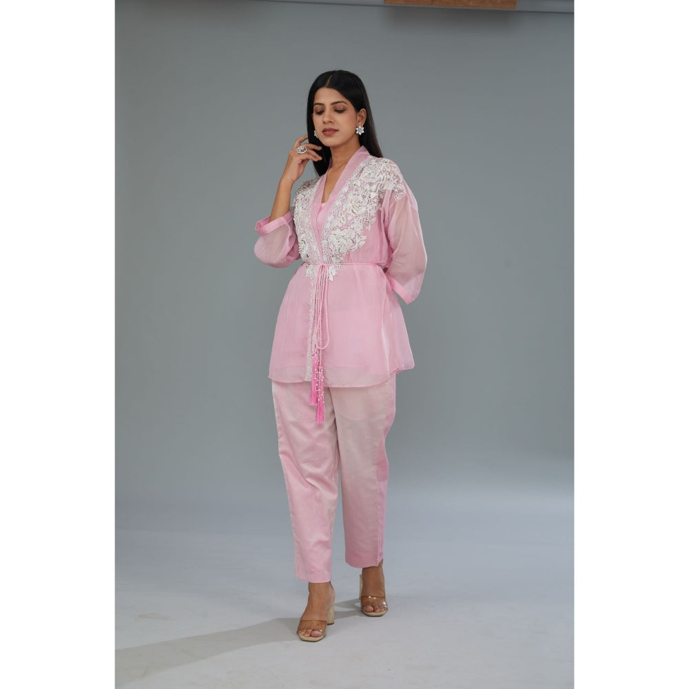 Kahani Lush Embroidered Pink Co-Ord (Set of 4)