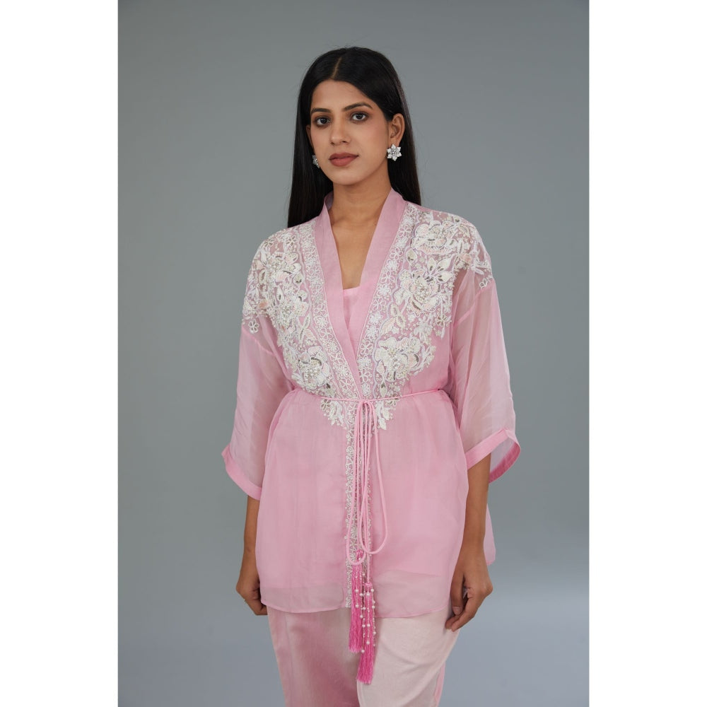 Kahani Lush Embroidered Pink Co-Ord (Set of 4)