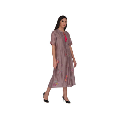 Kahani Lush Brown Chandreri Dress With Embroidery