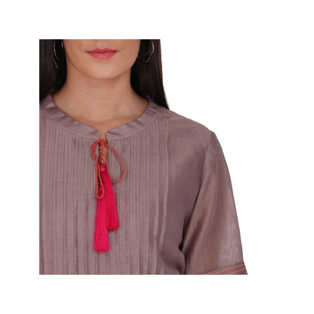 Kahani Lush Brown Chandreri Dress With Embroidery