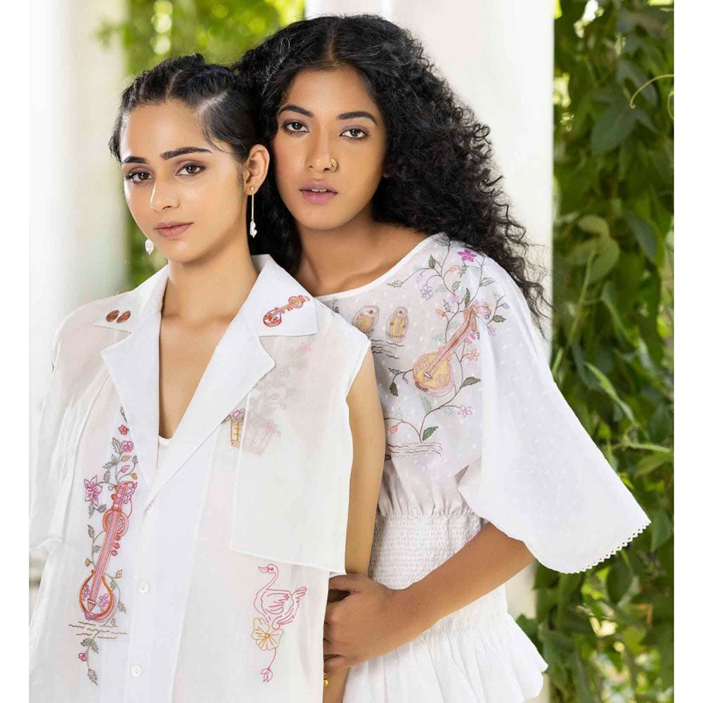 Kahani Lush White Organza Dress with Slip (Set of 2)