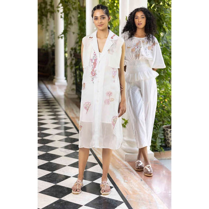 Kahani Lush White Organza Dress with Slip (Set of 2)