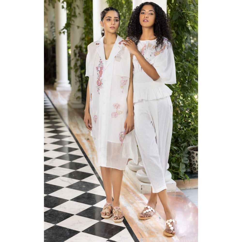 Kahani Lush White Organza Dress with Slip (Set of 2)