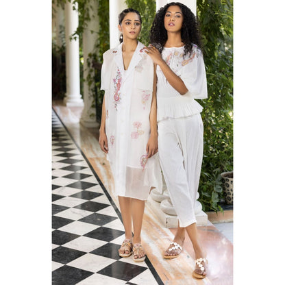 Kahani Lush White Organza Dress with Slip (Set of 2)