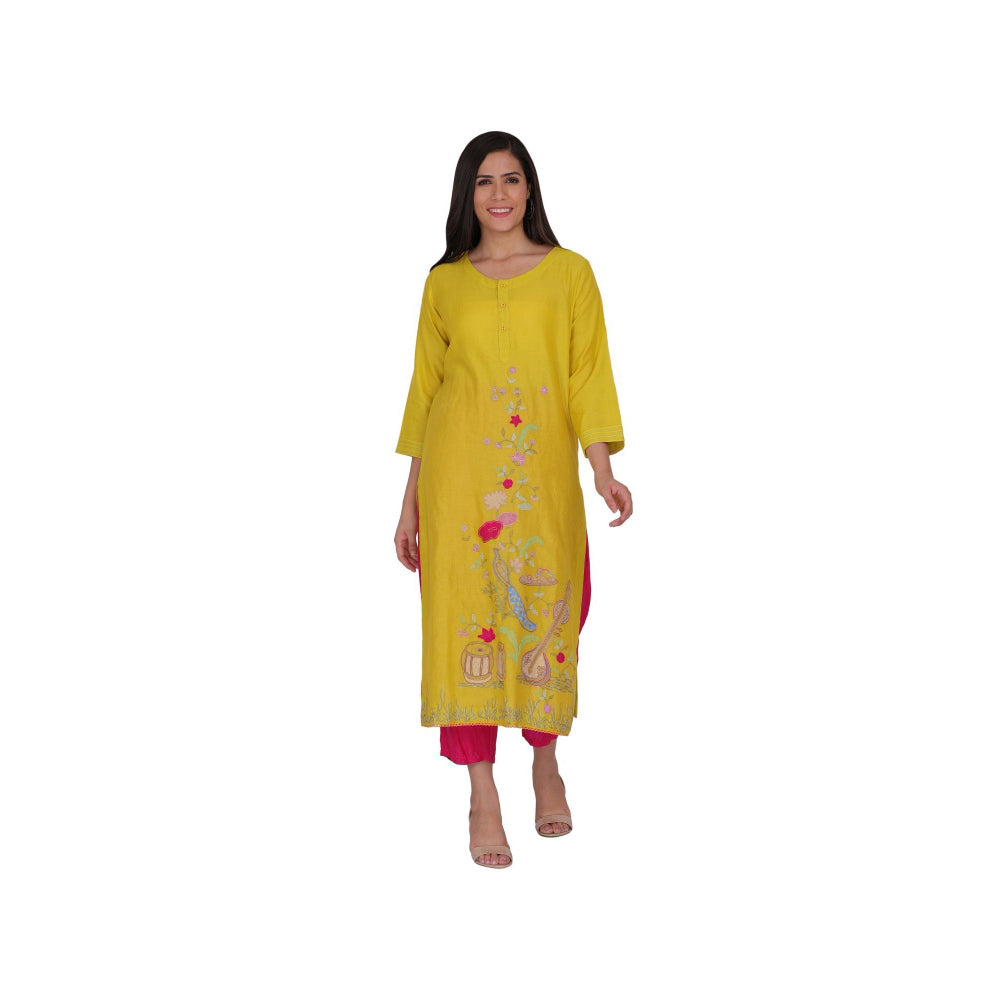 Kahani Lush Yellow Printed Kurta & Pant (Set of 2)