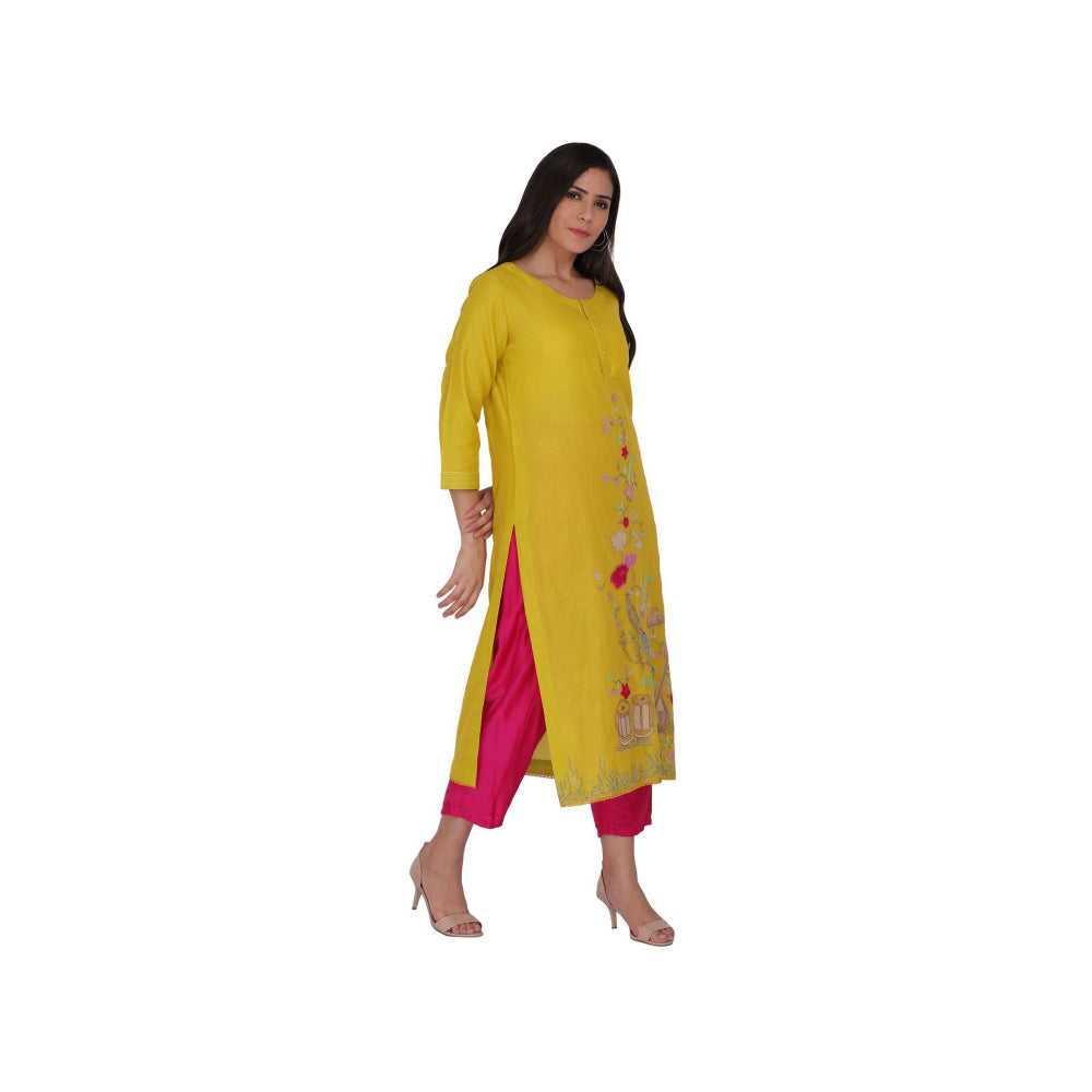 Kahani Lush Yellow Printed Kurta & Pant (Set of 2)