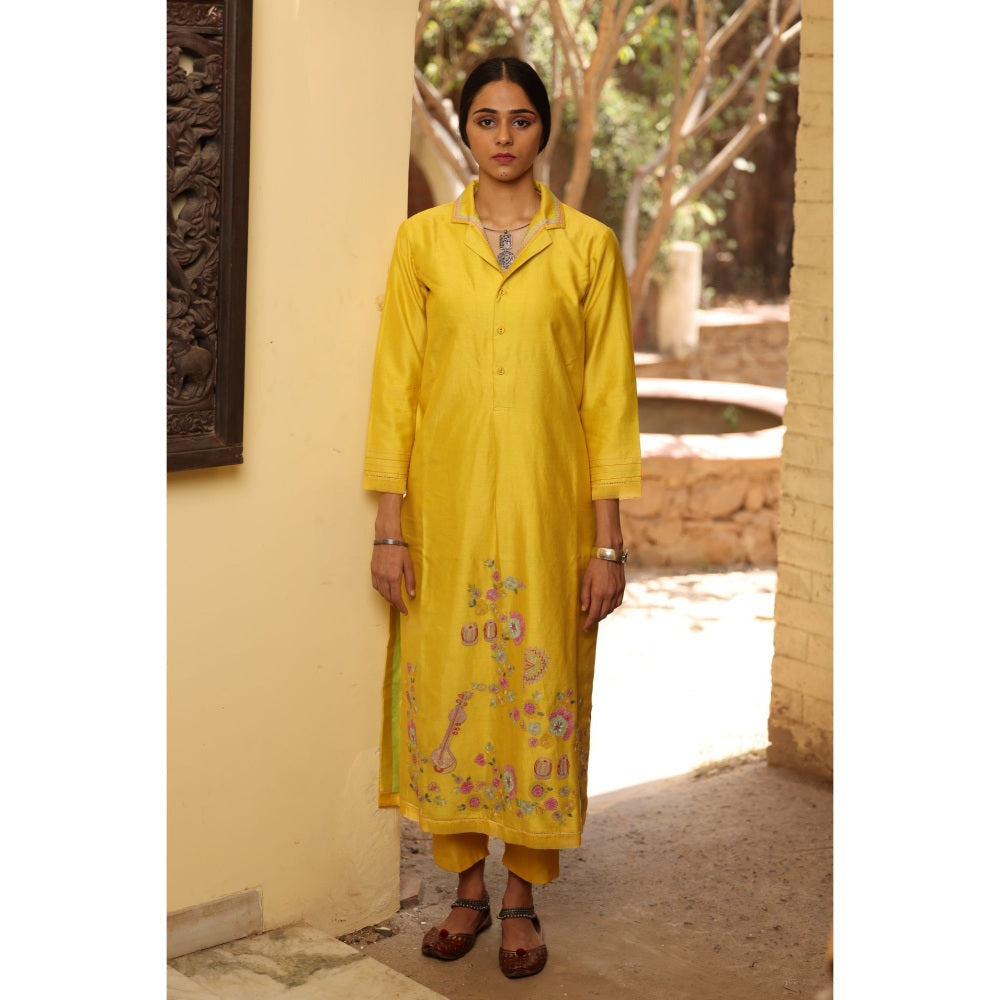 Kahani Lush Yellow Printed Kurta with Pant (Set of 2)