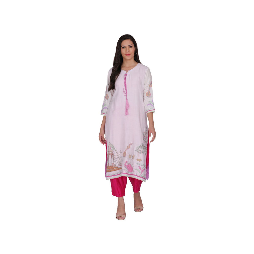 Kahani Lush White Printed Kurta & Pant (Set of 2)