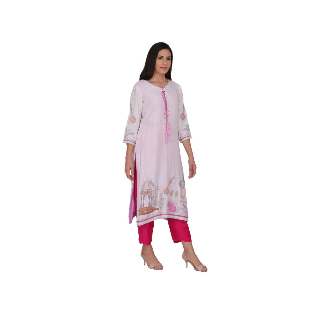 Kahani Lush White Printed Kurta & Pant (Set of 2)
