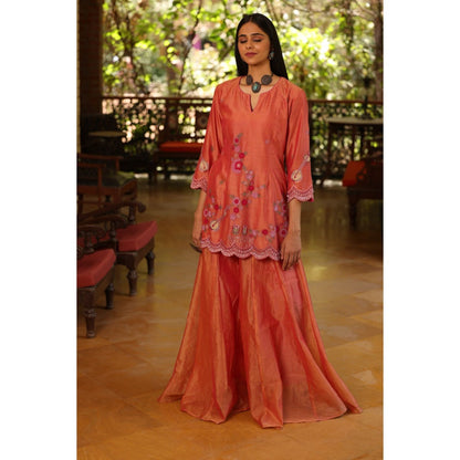 Kahani Lush Orange Peach Kurta with Sharara (Set of 2)