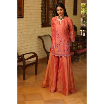 Kahani Lush Orange Peach Kurta with Sharara (Set of 2)