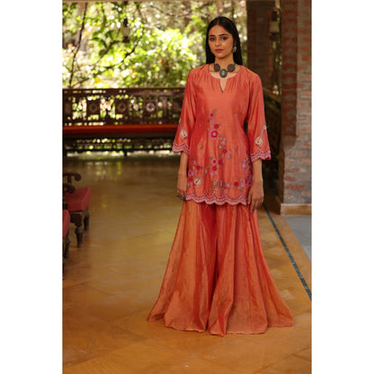 Kahani Lush Orange Peach Kurta with Sharara (Set of 2)