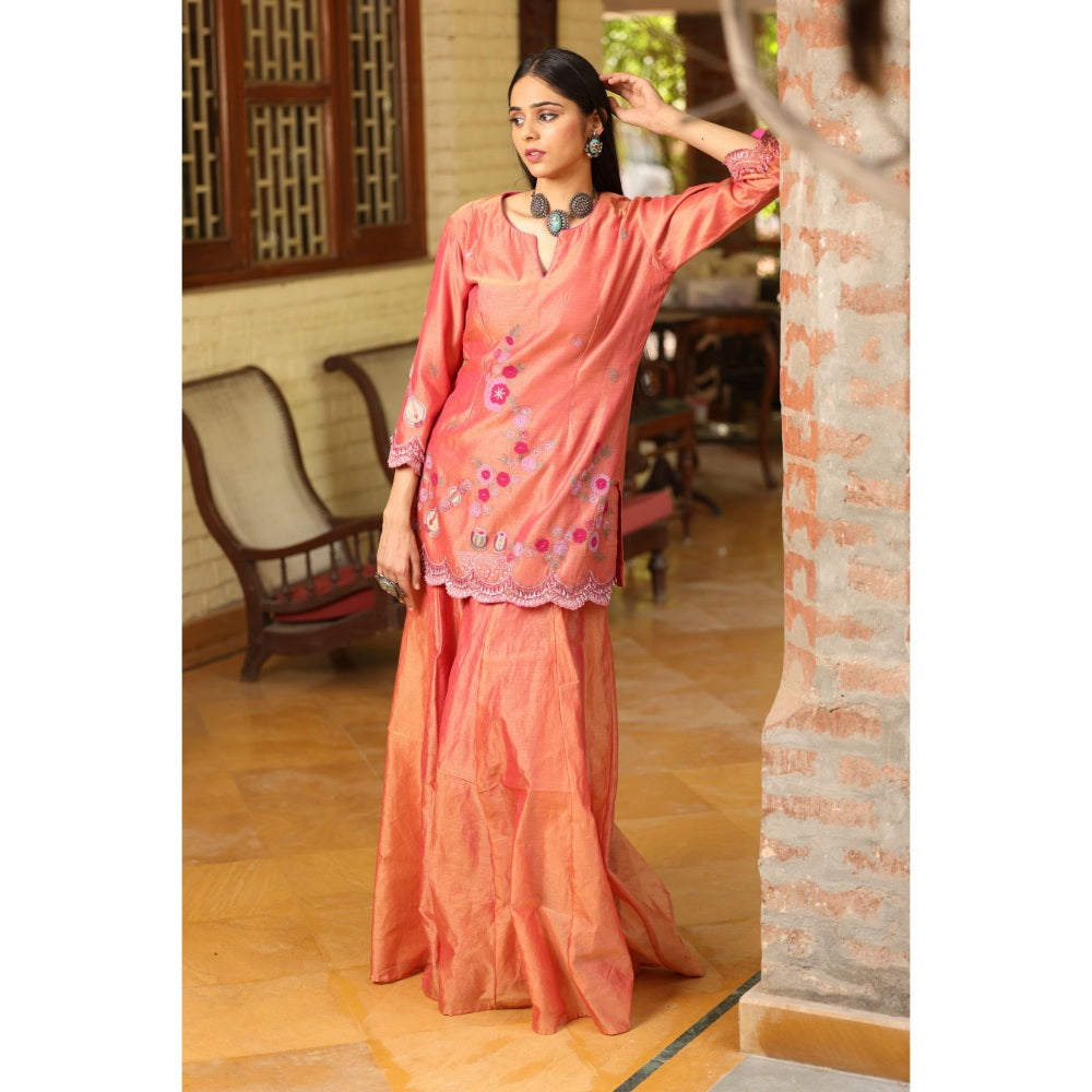 Kahani Lush Orange Peach Kurta with Sharara (Set of 2)