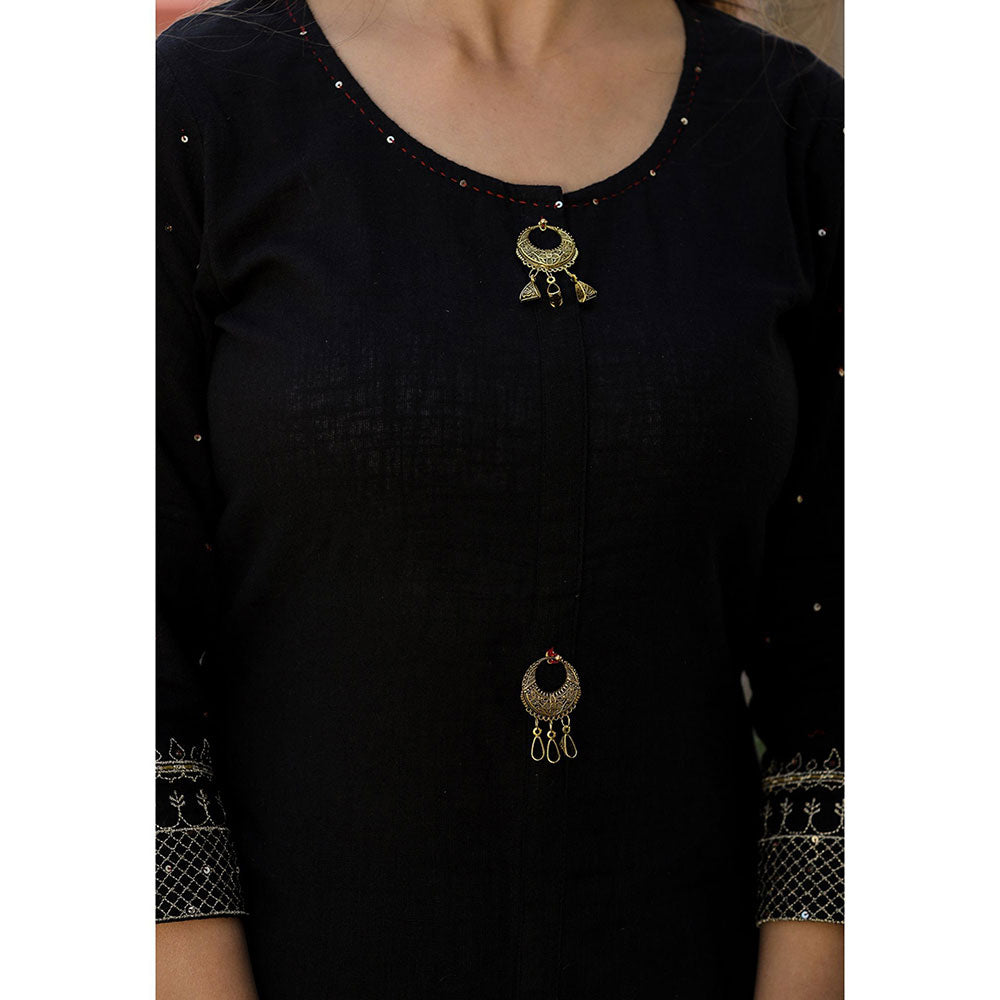 KAAJH Black Embellished Kurta Sharara With Dupatta (Set of 3)