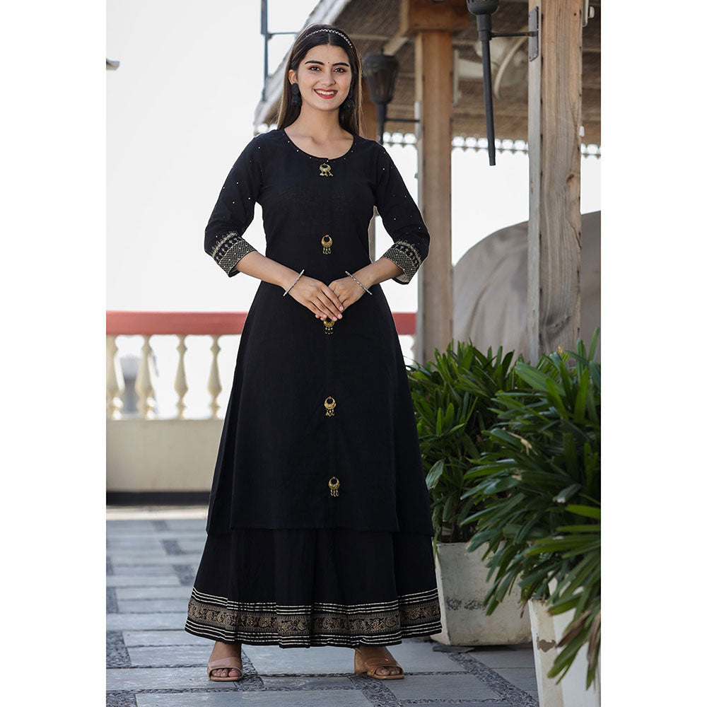 KAAJH Black Embellished Kurta Sharara With Dupatta (Set of 3)