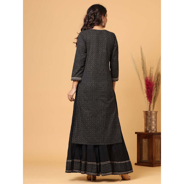 KAAJH Black Embellished Cotton Kurta Sharara (Set of 2)