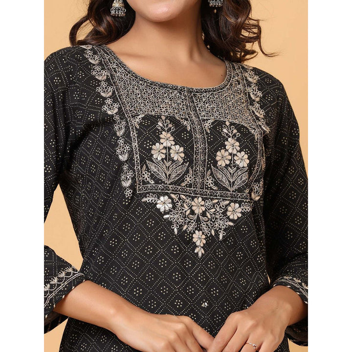 KAAJH Black Embellished Cotton Kurta Sharara (Set of 2)