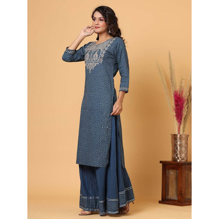 KAAJH Blue Embellished Cotton Kurta Sharara (Set of 2)