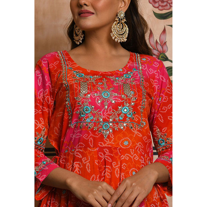 KAAJH Orange Bandhej Print Cotton Ethnic Dress