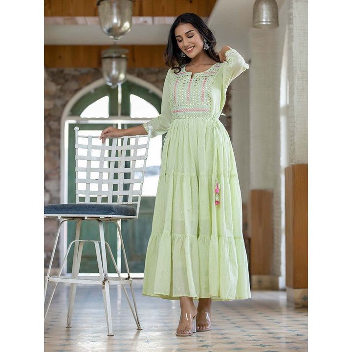 KAAJH Green Mirror Embroidered Long Flared Gown