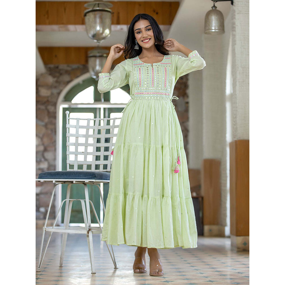 KAAJH Green Mirror Embroidered Long Flared Gown