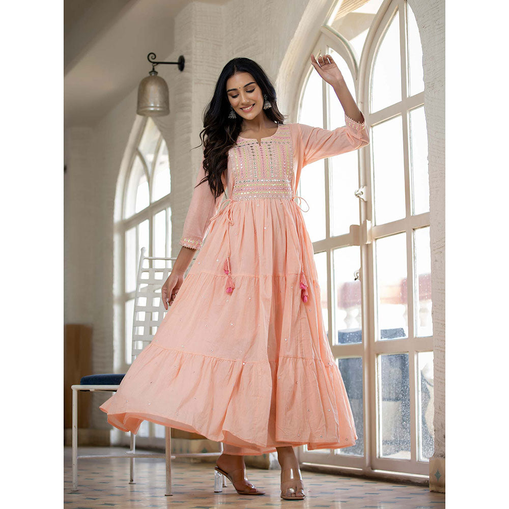 KAAJH Peach Mirror Embroidered Long Flared Gown