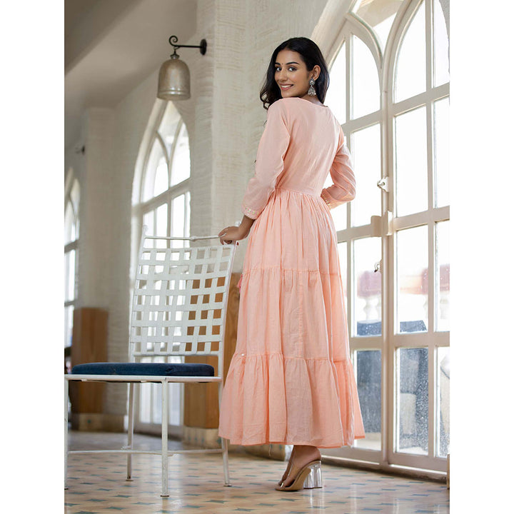 KAAJH Peach Mirror Embroidered Long Flared Gown