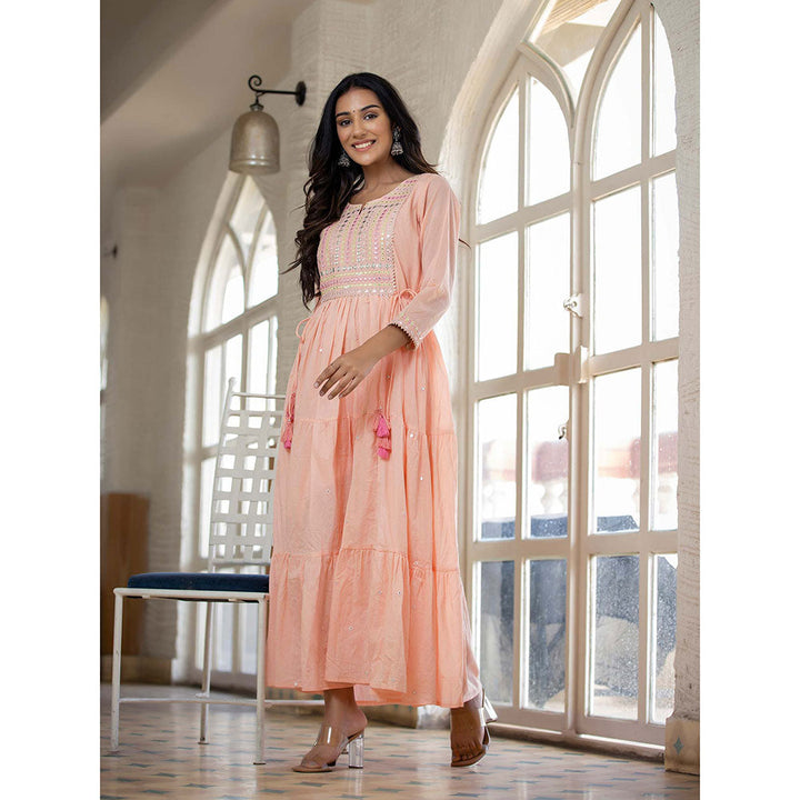 KAAJH Peach Mirror Embroidered Long Flared Gown