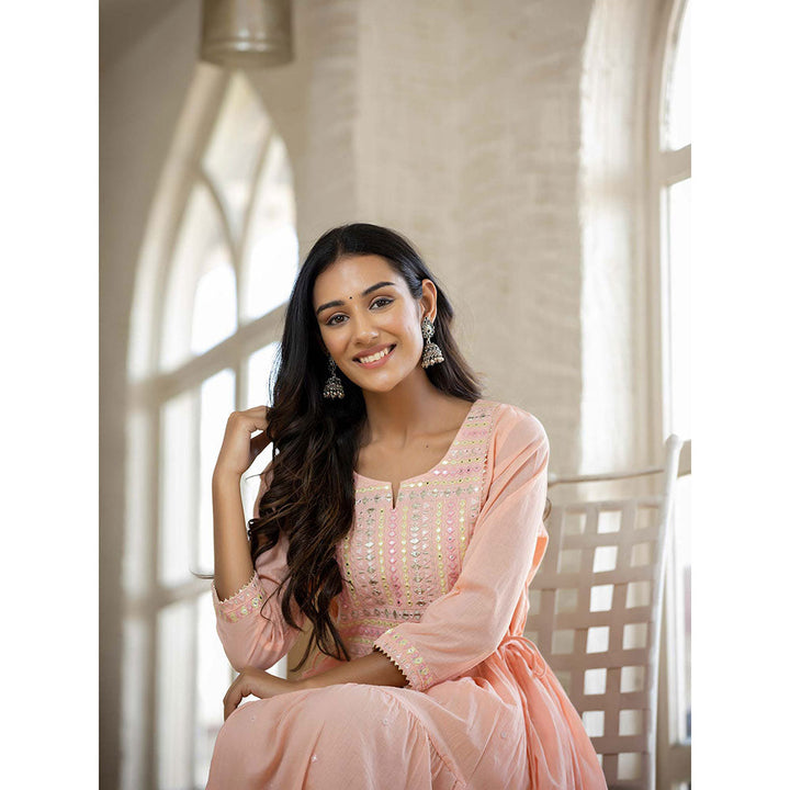 KAAJH Peach Mirror Embroidered Long Flared Gown