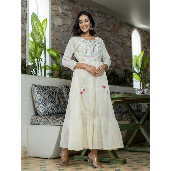 KAAJH White Mirror Embroidered Long Flared Gown