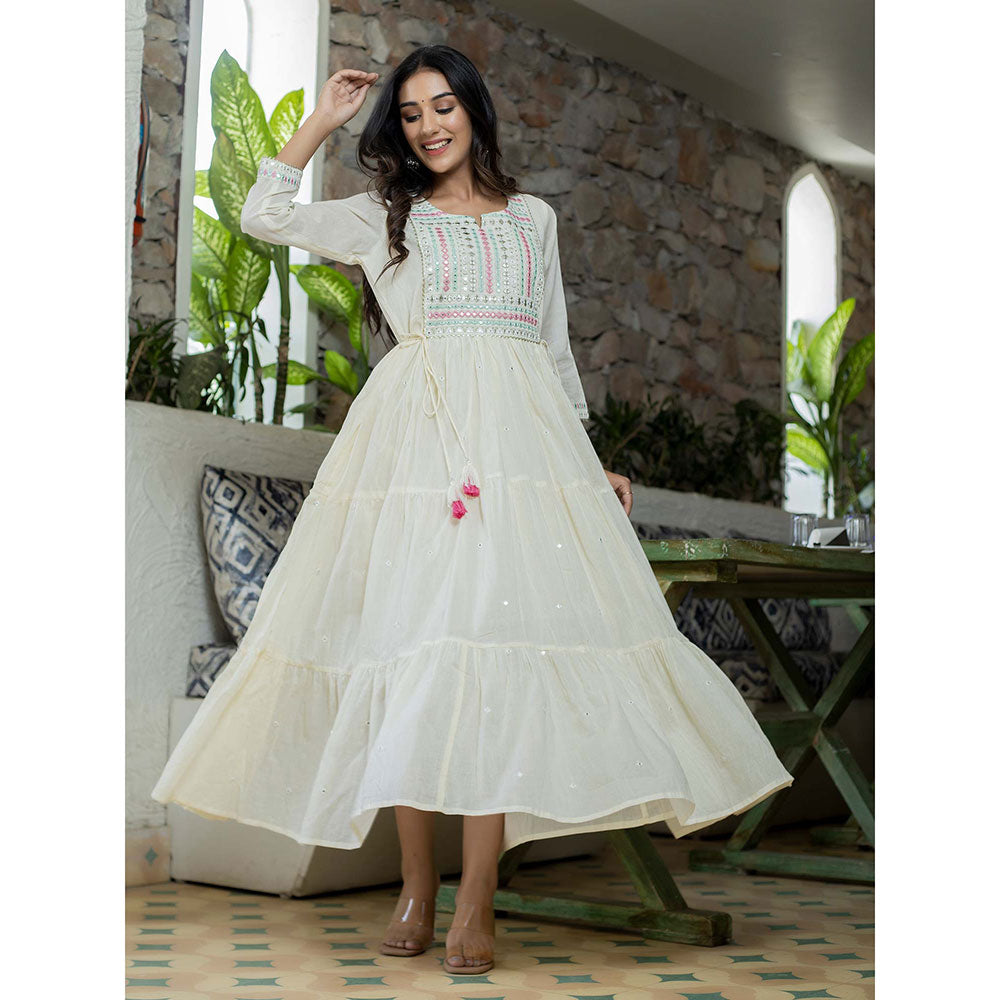 KAAJH White Mirror Embroidered Long Flared Gown