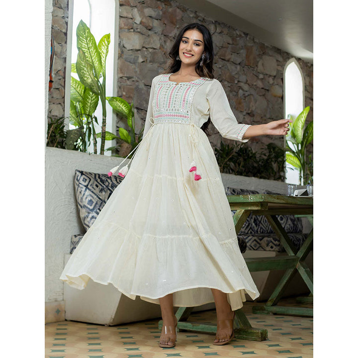 KAAJH White Mirror Embroidered Long Flared Gown